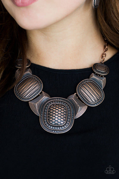 Paparazzi Accessories Prehistoric Powerhouse - Copper Necklace & Earrings 