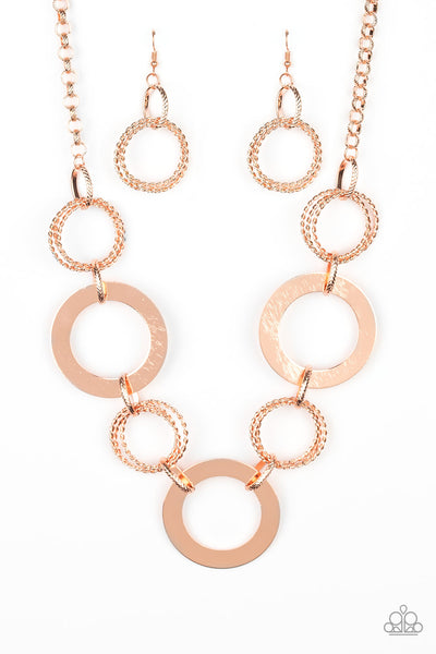 Paparazzi Accessories Ringed in Radiance - Copper Necklace & Earrings 