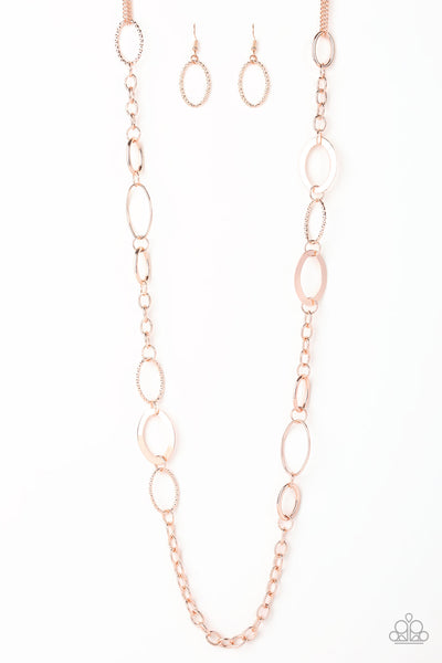 Paparazzi Accessories Chain Cadence - Rose Gold Necklace & Earrings 