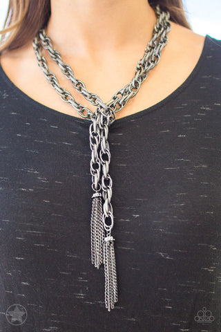 Paparazzi Accessories SCARFed for Attention - Gunmetal Necklace & Earrings 