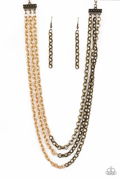 Paparazzi Accessories Metro Madness - Brass Necklace & Earrings 