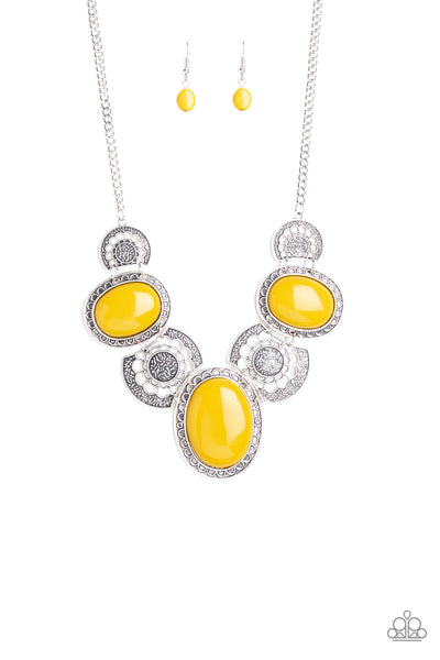 Paparazzi Accessories The Medallion-aire - Yellow Necklace & Earrings 
