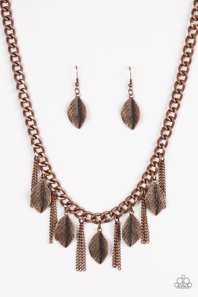 Paparazzi Accessories Serenely Sequoia - Copper Necklace & Earrings 