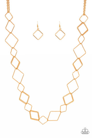 Paparazzi Accessories Backed Into A Corner - Gold Necklace & Earrings 