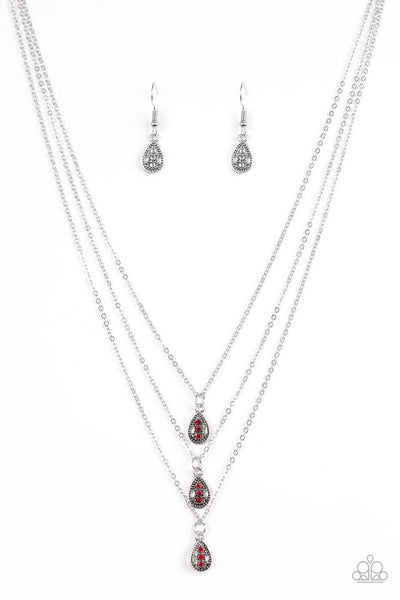 Paparazzi Accessories Radiant Rainfall - Red Necklace & Earrings 