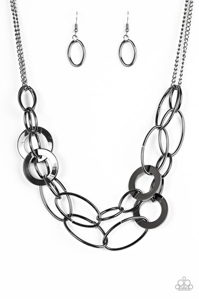 Paparazzi Accessories Metallic Maverick - Black Necklace & Earrings 