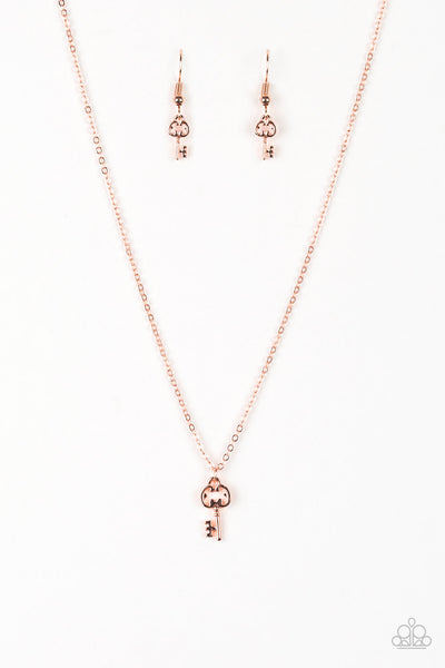 Paparazzi Accessories Very Low Key - Copper Necklace & Earrings 