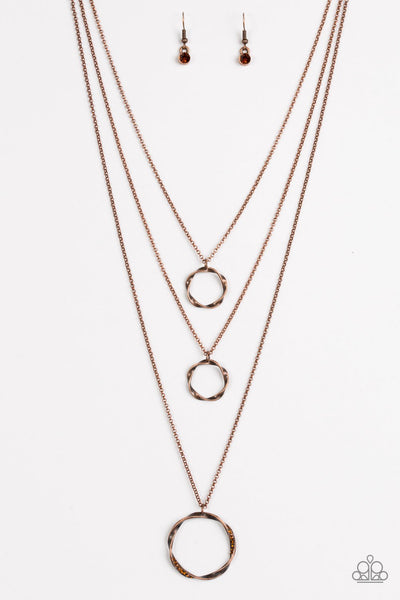 Paparazzi Accessories Timelessly Twisted - Copper Necklace & Earrings 