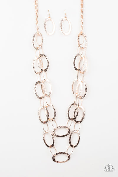 Paparazzi Accessories Glimmer Goals - Rose Gold Necklace & Earrings 