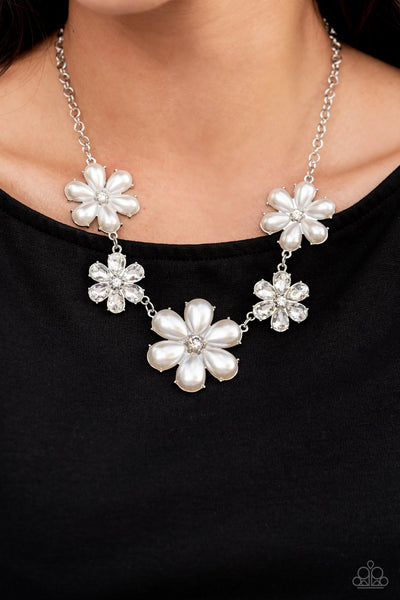 Paparazzi Accessories Fiercely Flowering - White Necklace & Earrings