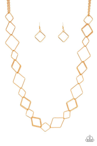 Paparazzi Accessories Backed Into A Corner - Gold Necklace & Earrings 