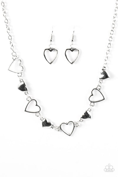 Paparazzi Accessories Hustle and Heart - Silver Necklace & Earrings 