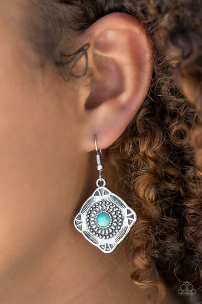 Paparazzi Accessories Fiercely Four Corners - Blue Earrings 