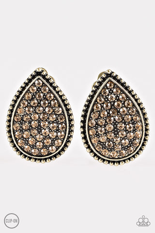 Paparazzi Accessories A Run For Their Money - Brass Clip-On Earrings 
