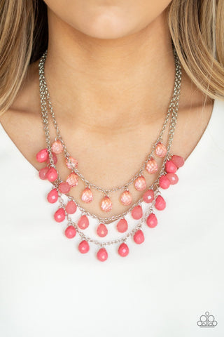 Paparazzi Accessories Melting Ice Caps Pink Necklace & Earrings 