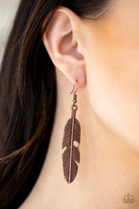 Paparazzi Accessories Feathers QUILL Fly - Copper Earrings 
