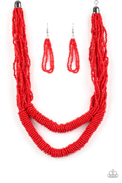 Paparazzi Accessories Right As RAINFOREST - Red Necklace & Earrings 