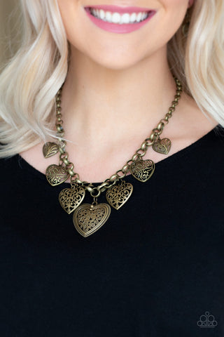 Paparazzi Accessories Love Lockets - Brass Necklace & Earrings 
