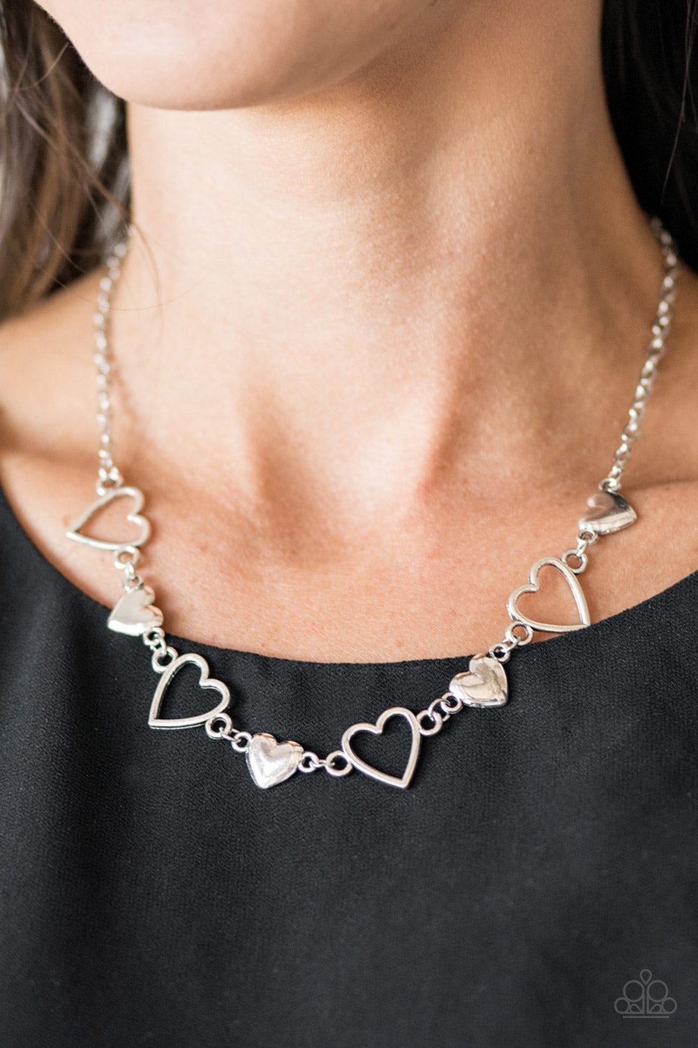 Paparazzi Accessories Hustle and Heart - Silver Necklace & Earrings 