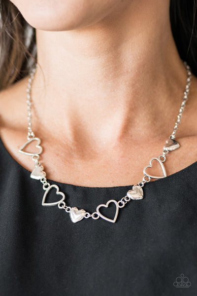 Paparazzi Accessories Hustle and Heart - Silver Necklace & Earrings 