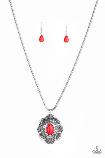 Paparazzi Accessories Mojave Meadow - Red Necklace & Earrings