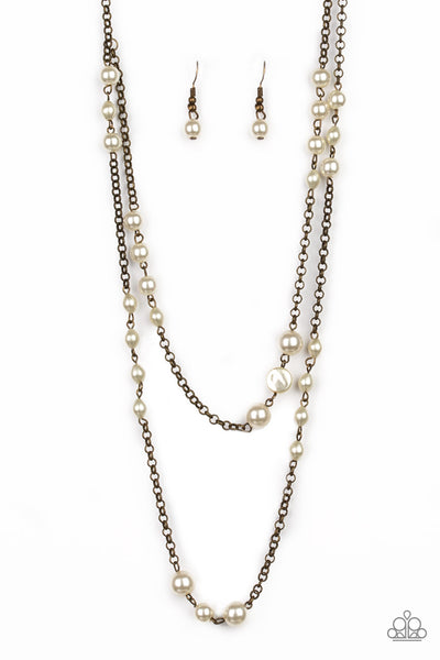 Paparazzi Accessories Pearl Promenade - Brass Necklace & Earrings 