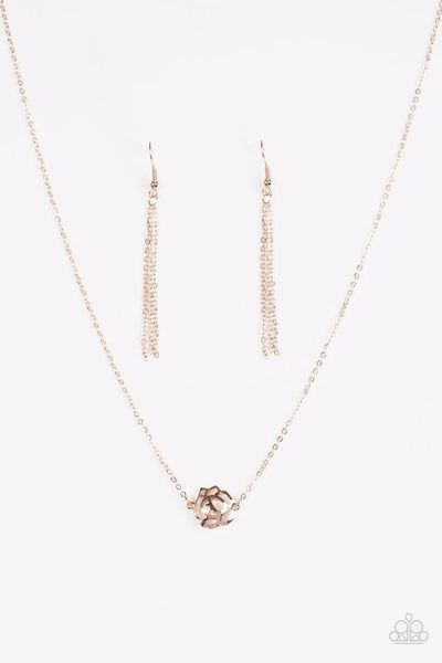 Paparazzi Accessories Pleasantly Primrose Rose Gold Necklace & Earrings 