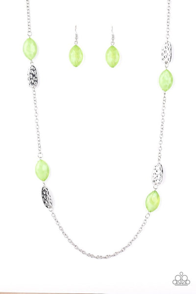 Paparazzi Accessories Beachfront Beauty - Green Necklace & Earrings has 