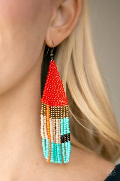 Paparazzi Accessories Beaded Boho - Red Earrings 