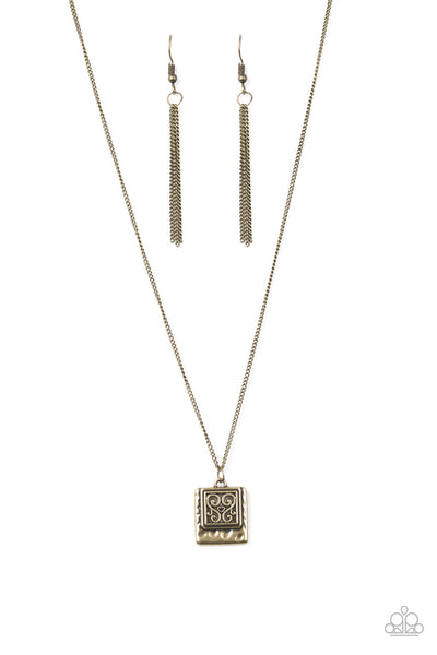 Paparazzi Accessories Back To Square One - Brass Necklace & Earrings 