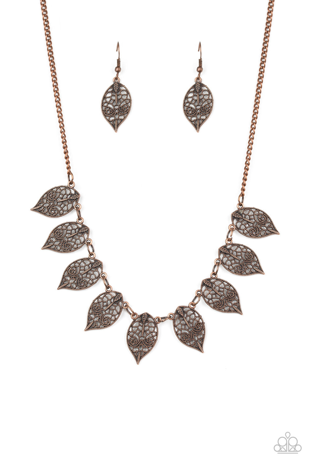 Paparazzi Accessories Leafy Lagoon - Copper Necklace & Earrings 