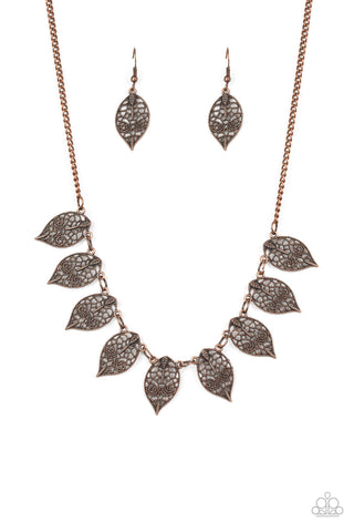 Paparazzi Accessories Leafy Lagoon - Copper Necklace & Earrings 