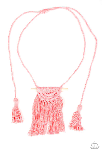 Paparazzi Accessories Between You and MACRAME - Pink Necklace & Earrings 