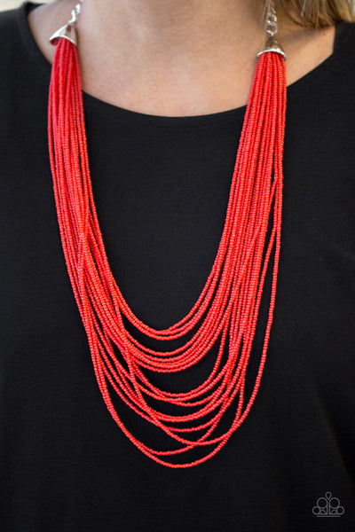 Paparazzi Accessories Peacefully Pacific - Red Necklace & Earrings 