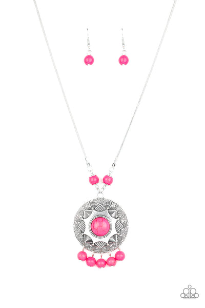 Paparazzi Accessories Santa Fe Garden - Pink Necklace & Earrings 