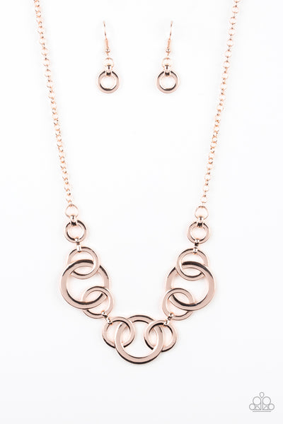 Paparazzi Accessories Going In Circles - Rose Gold Necklace & Earrings 