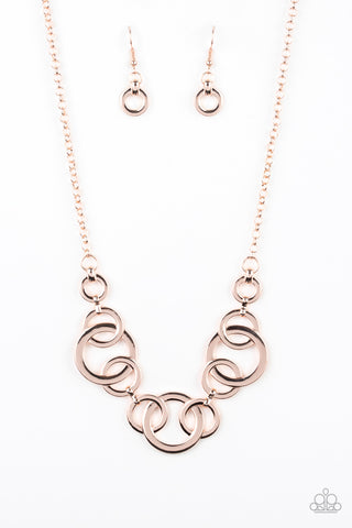 Paparazzi Accessories Going In Circles - Rose Gold Necklace & Earrings 