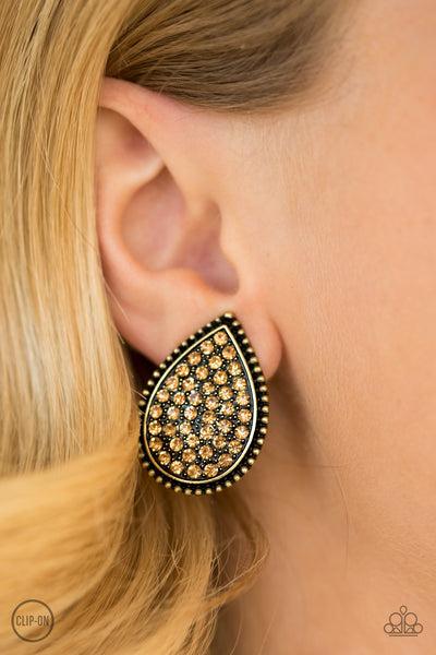 Paparazzi Accessories A Run For Their Money - Brass Clip-On Earrings 