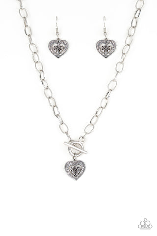 Paparazzi Necklace Say No AMOUR - Silver