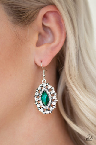 Paparazzi Accessories Long May She Reign - Green Earrings 