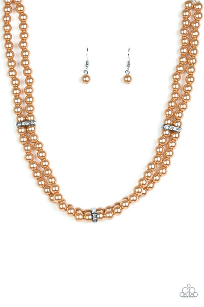 Paparazzi Accessories Put On Your Party Dress - Brown Necklace & Earrings 