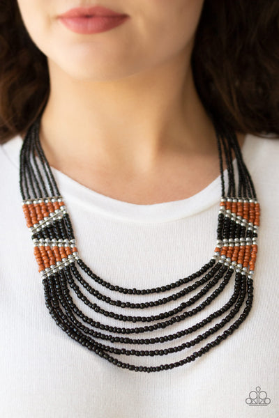 Paparazzi Accessories Kickin It Outback - Black Necklace & Earrings 