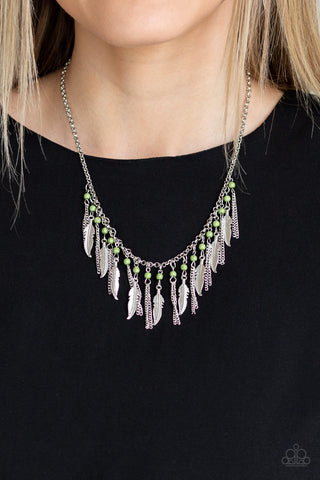 Paparazzi Accessories Feathered Ferocity - Green Necklace & Earrings 
