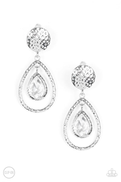 Paparazzi Accessories Centennial Charm - White Clip-On Earrings 