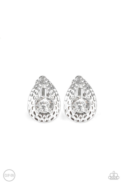 Paparazzi Accessories Elite Edge - White Clip On Earrings