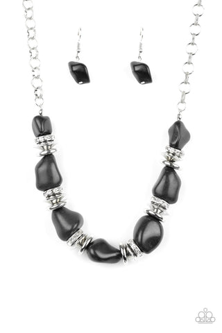 Paparazzi Accessories Stunningly Stone Age - Black Necklace & Earrings 
