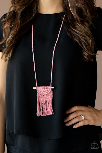 Paparazzi Accessories Between You and MACRAME - Pink Necklace & Earrings 