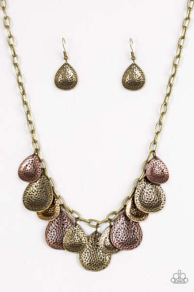 Paparazzi Accessories Storm Goddess - Brass Necklace & Earrings 
