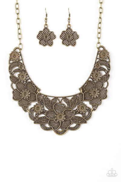 Paparazzi Accessories Petunia Paradise - Brass Necklace & Earrings 