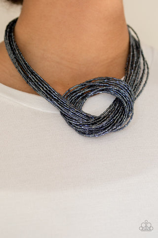 Paparazzi Accessories Knotted Knockout - Blue Necklace & Earrings 